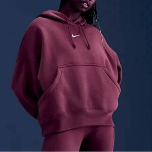 NIKE Cropped Hoodie Small S Women’s Oversized Plum Maroon Wine Fleece